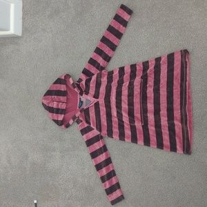 Mini Boden long sleeve hoodie pink and brown stripes velvety velour soft Sz 4-5